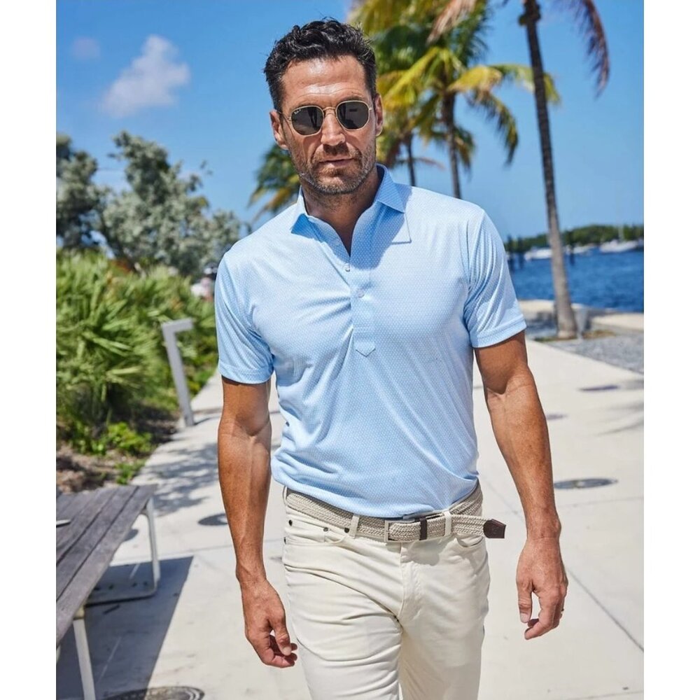NWT Collars and Co Polo Small Relaxed Semi-Spread Collar Vantage Blue Mens Golf
